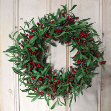 Load image into Gallery viewer, 60cm (24&quot;) Large Luxury Christmas Mistletoe Leaf and Red Berry Floristry Wreath
