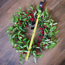 Load image into Gallery viewer, 60cm (24&quot;) Large Luxury Christmas Mistletoe Leaf and Red Berry Floristry Wreath
