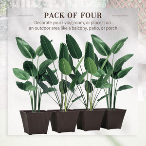 Outsunny Rattan 4 Pack Brown Plant Pots  Indoor/Outdoor