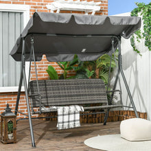 Load image into Gallery viewer, Outsunny 3-person Rattan Swing Chair, Hanging Bench w/ Stand, Adjustable Canopy
