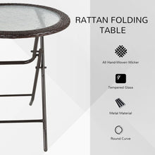 Load image into Gallery viewer, Outsunny Folding Round Glass Table with Brown Rattan Edging
