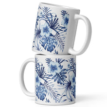 Load image into Gallery viewer, Blue Flowers White Glossy Mug

