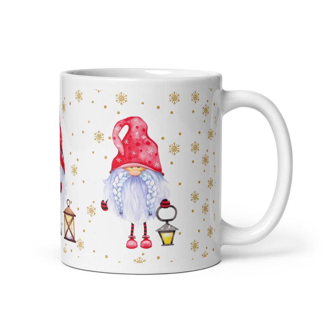 Chrismtas Gnome White Glossy Christmas Mug