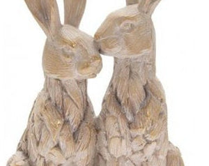 Driftwood Effect Twin Hare Garden Ornaments