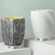 Load image into Gallery viewer, Tall Ceramic Planter Plant Pot With Feet White Stripe 15 x 15 x 19cm
