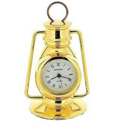 Miniature Clock Gold Metal Hurricane Lamp Solid Brass