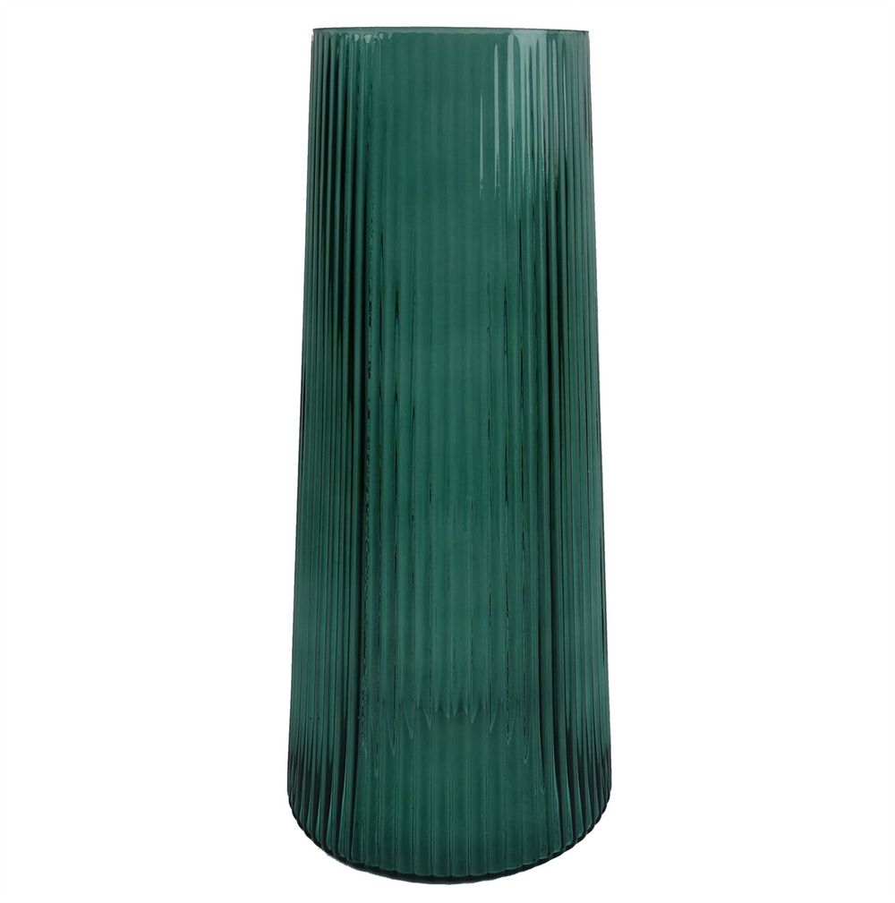 Green Ridged Glass Vase