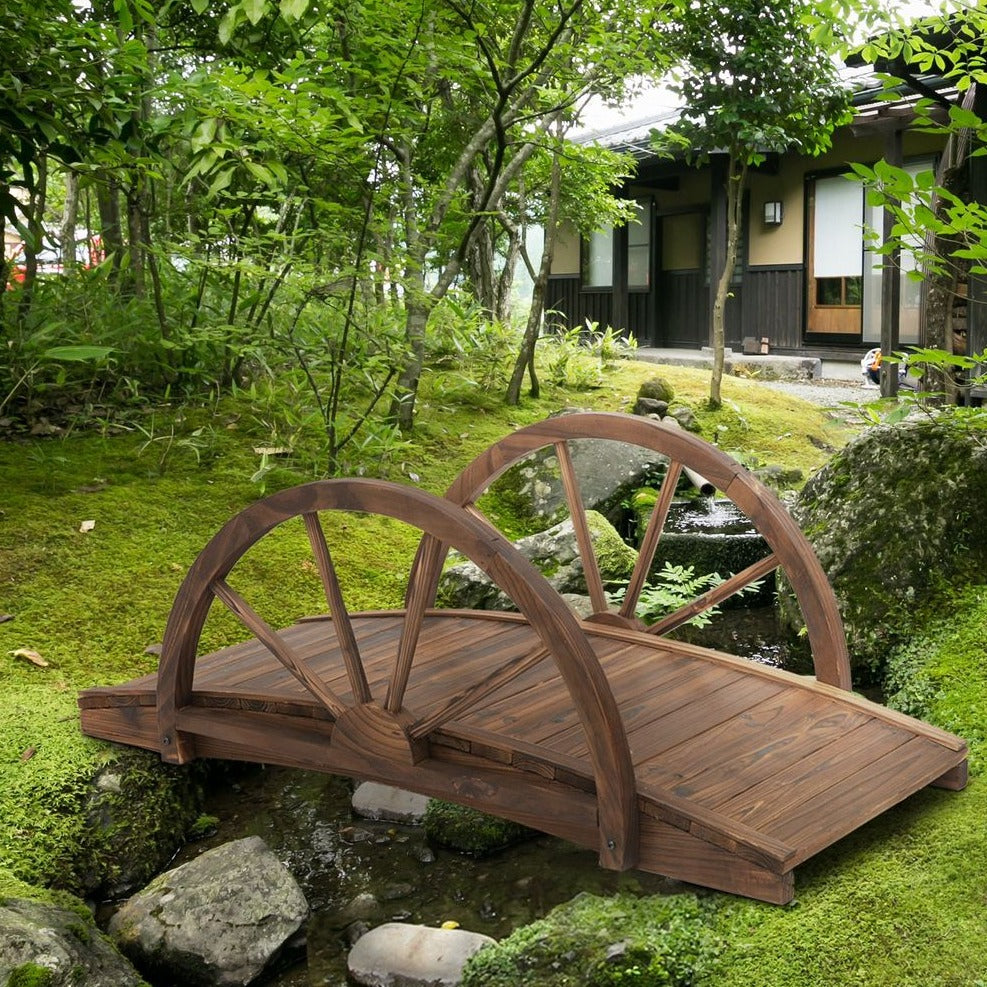 wooden wheel garden bridge