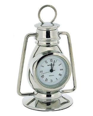 Miniature Clock Silver Metal Hurricane Lamp
