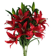 Load image into Gallery viewer, Pack of 6 x 100cm Large Red Lily Stem - 18 Flowers

