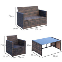 Load image into Gallery viewer, 4pc Patio Garden Rattan Wicker Sofa 2-Seater Love seat Chair
