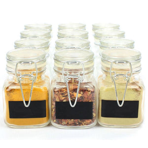Mini Glass Spice Jars  With Self Writing Labels- Pack of 12 | M&W