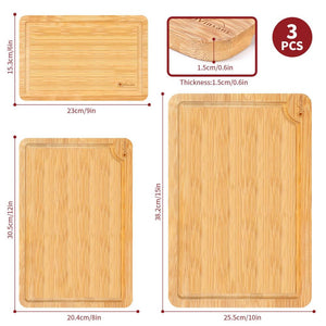 Bamboo Chopping Board Set of 3 100% Natural Wooden Kitchen Cutting Board