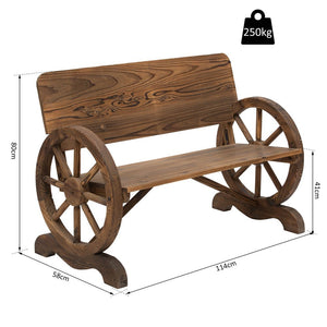 Fir Wood 2-Seater Outdoor Garden Wagon Wheel Bench