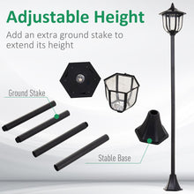 Load image into Gallery viewer, 1.77m Tall Free-Standing Garden Solar LED Lamp Post Black
