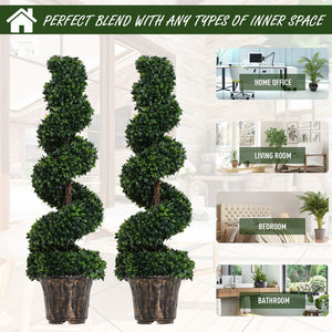 PE Set of 2 Artificial Boxwood Spiral Topiary Plant Tree's Green