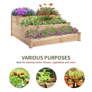 Wooden Raised Bed 3-Tier Planter Kit Elevated Plant Box