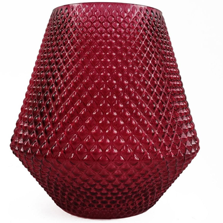 Diamond Embossed Ruby Red Glass Vase