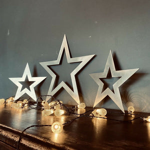 3 X Steel Stars  Christmas Decorations Vintage Style Decor Metal