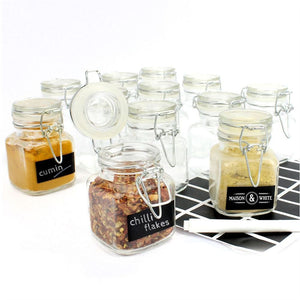 Mini Glass Spice Jars  With Self Writing Labels- Pack of 12 | M&W
