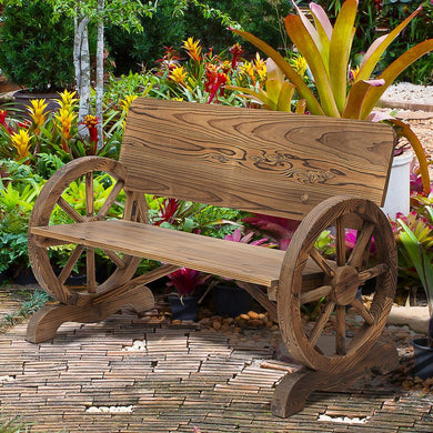 Fir Wood 2-Seater Outdoor Garden Wagon Wheel Bench